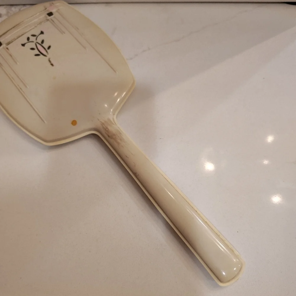 Vintage Bakelite Celluloid Art Deco Style Vanity Hand Mirror Ivory 12.75